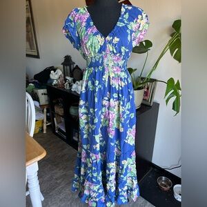 Betsy Johnson Cotton Floral Tiered Cottage Inspired Maxi Dress Size Large